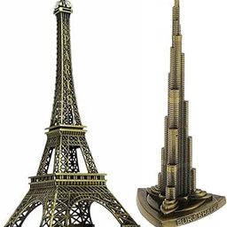 Miniature Architectural Models, Burj Khalifa and Eiffel Tower Metal Decor Set, 2 Pieces-image-74