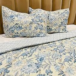 BSB HOME 100% Cotton Quilted/Ultrasonic 280 Tc Printed King Size Bed Cover/Bedsheet/Bedspread Comforter with 2 Pillow Shams/Cover, (Luxurious, 90 x100 inches, Floral Green White)-image-41