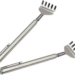 Pack of 2 stainless steel Anti khujli stick back massager for body itching Manual massage scratcher Rod type pen shaped portable 5-prongs silver color retractable extend telescopic-up to 51 cm-image-70