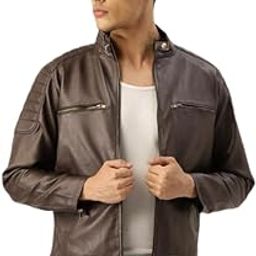 Faux Leather Men's Solid Regular Jacket (Coffee) LRTWCO0511-image-37