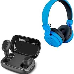 Cospex Combo Pack of 2 Items - Comfortable On-Ear Bluetooth Wireless Headphone, TWS 02 Wireless Earbuds with Charging Box (1 Year Warranty)-2