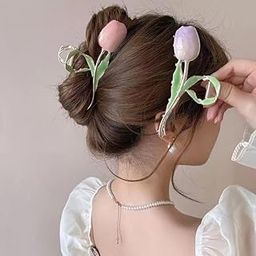 1 pcs Tulip Flower Hair Claw Clips for Women and Girls – Elegant Pastel Enamel Hair Accessories with Gold Leaf Design – Strong Grip Hair Clamps for Thick & Thin Hair (random color)-image-32
