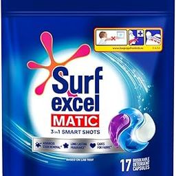 Surf Excel Matic 3 In 1 Smart Shots 17 Pcs, Laundry Detergent Tablets Pods For Tough Stain Removal In Front Load & Top Load Washing Machines, Fragrance + Care-22