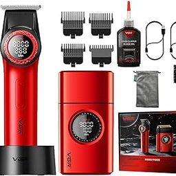 VGR V-977 & V-377 Professional Barber Series Trimmer & Shaver Combo | 9000 RPM Motor, 21-Speed Control, 300-Minute Runtime, DLC Coated Blades, LED Display, Ideal for Salons and Personal Use (Red)-43