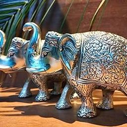 jaipuri haat Royal Metal Elephant 5 Inch For Fantasy Showpiece Decoration And Gift Purpose-Set Of 2, Silver-3