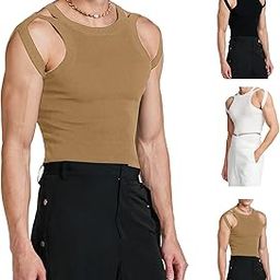Slim Fit Tank Top, Men Knitted Vest Machine Wash Polyester Fabric No Deformation Solid Color Hollow Design for Daily Leisure (M) Brown-image-96