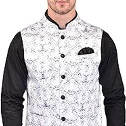 PRINTCULTR Men Printed Cotton Blend Regular White-black Ethnic Nehru Jackets(PCN59)-15