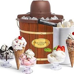 Nostalgia Electric Ice Cream Maker - Old Fashioned Soft Serve Ice Cream Machine Makes Frozen Yogurt or Gelato in Minutes - Fun Kitchen Appliance - Vintage Wooden Style - Dark Wood - 4 Quart-15