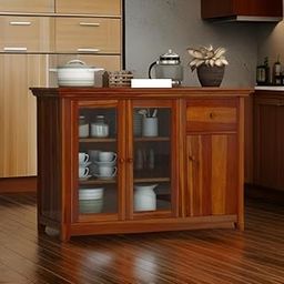 MAHIMART Sheesham Wood Sideboard Cabinet With 2 Fiber Glass Doors and 1 Drawer Storage | Multipurpose Wooden Display Unit Storage Organizer For Kitchen Crockery, Living Room, Home Décor (Honey Finish)-image-53