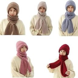 Integrated Ear Protection Windproof Cap Scarf, 2 in 1 Mask Scarf Knitted Hat, Knitting Thick Warm Ear Guard Hat, Winter Thickening Hat Scarf (Grey)-image-74