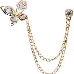 Stone Golden Alloy Butterfly with Hanging Chain Brooch for Men-image-90