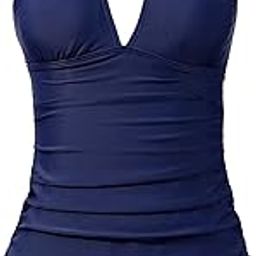 Womens Halter Tankini Swimsuits V Neck Tankini Tops with Bikini Bottom Two Piece Tummy Control Bathing Suits, Blue Geometric, X-Small-image-82