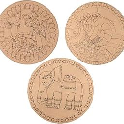 Decordial madhubani lippan Art Materials DIY kit with Four Designs Premarked MDF Board (3 pcs premarked Art Board, Ideal for Festive Gifting, Artists, Students-28