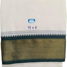 Traditional Mens Pure Cotton 16 Mayilkan Dhoti with Angavashtram, 10x6 Size, Green & Maroon-Gold Zari Border, Cream Off White Colour, 4.5 Metres Dhoti with 2.75 Metres Angavashtram,10+6 Panchakecham-image-14