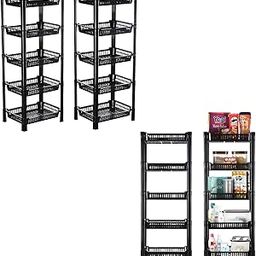 Kuber Industries Pack of 4 Multipurpose Kitchen Organizer/Storage Rack | 5-Layer Onion Stand For Kitchen | Vessels & Vegetable Organiser | Black-25