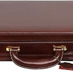 Expandable 18 Inch Men's Leather Briefcase Office Bag with Golden Lock (Brown)-picture-12