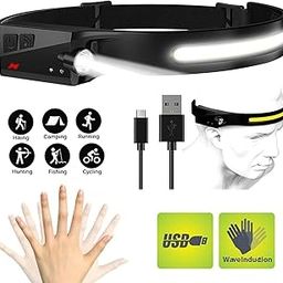 Led Headlamp Flashlight Rechargeable Headlamps with Motion Sensor,Lightweight Headlight,350 Lumen,5 Modes Wide Beam Head Lamp for Camping,Running,Hiking,Hard Hat Headlight (Black)-26