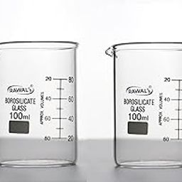 RAWAL'S Borosilicate 3.3 Glass Beaker with graduation marks and spout, Pack of 2 (100 ML)-19