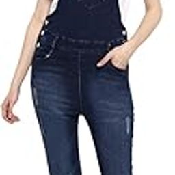 (3344RectanglDistrsDungr Women's Stretchable Distressed Dungaree-picture-2