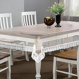 Kuber Industries 70x45 Transparent Dining Table cover 4 Seater|Table Cloth for Dining|Waterproof Table Sheet|White Lace (White)-19