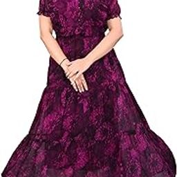Women's Georgette Maxi Dress Digital Floral Printed One Piece Western Long Gown Dresses for Women-image-97