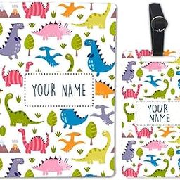 Personalized Passport Cover with Customized Single Luggage Tag Set - Cute Dinosaur (Multicolor)-image-4