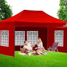 20X10Ft.(3X6M) Waterproof Garden Pop Up Gazebo Tent With 3 Side Window Walls,Folding Canopy Tent For Outdoor (Reguler Quality,Red)-image-61