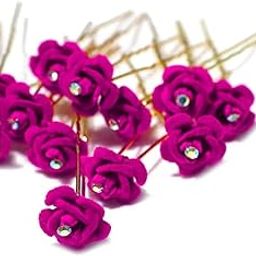 Hair Flower Fancy Bun Metal Jura Pink color Hair Accessories Fancy Juda Pins for Bridal Hair for Women and Girls Pack Of 12-image-39