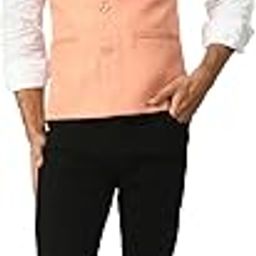 Men Solid Cotton Blended Nehru Jacket/Modi Waistcoat (Peach,Single)-image-56