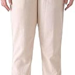 Women Cotton Pants with Pockets Half-Elasticated Waist Regular Comfortable Fit for Office Work School College Formal Casual Daily Use-image-50