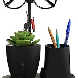 eo Pen Stand for Study Table with Self-Watering Plant Pot, Glasses & Smartphone Holder – Desk Organizer & Pencil Holder for Office, Home, Kids, Students, Study Room (Desk Station Black)-20