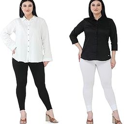 Premium Cotton Body Hugging Ankle Length Legging for Women, Soft and Comfortable Fabric with Elastic Closure, Free Size - Pack of 2pc (Fit Upto 25 to 32 Waist)- Black, White-picture-8