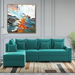 FURNY Losela 6 Seater Fabric LHS Sectional L Shape Sofa Set (Teal)-image-100