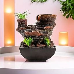 Water Fountains for Home Decor | Cascade Waterfall Fountain Indoor for Living Room, Balcony & Garden Outdoor | Small Mini Fountain Water Falls Showpiece for Table Top Home Decoration Items-image-55