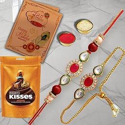 AWANI TRENDS Rakhi Gift For Brother Rakhi Chocolate Box Gift Combo Rakhi Set of 2 for Bhaiya and Bhabhi Rakhi Raksha Bandhan Kundan Rakhi For Unisex Adult with Chocolate Box with Card-image-10