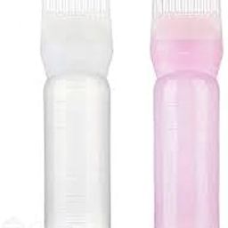 TWIREY Plastic Hair Oil Bottle, Oil Comb 120Ml Hair Tools Hair Dye Applicator Brush Bottles Styling Tool Hair Coloring (Pack Of 2), Multicolor-9