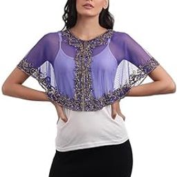 Women's Net Hand Bead Embroidery Designer Short Cape Shurgs C-16 (Free Size, Royal Golden)-picture-16