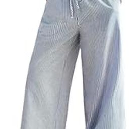 Women's Striped Cotton Lounge Pants with Drawstring Waist – Wide Leg Pajama Bottoms for Casual & Sleepwear (IN, Numeric, 30, Regular, Sky Blue)-picture-34