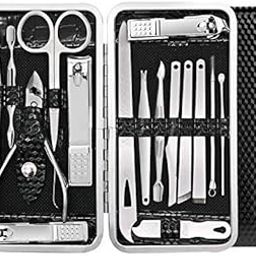 Lusty Soul Manicure and Pedicure Nail Clippers Set With Leather Travel Case, 16 in 1 Stainless Steel Professional Nail Scissors Grooming Kit (Black)-image-75