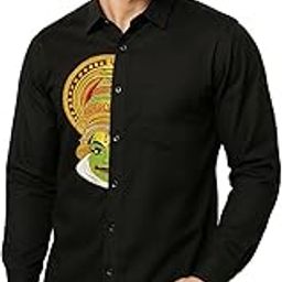 Black Cotton Shirt with Hand-Painted Kathakali Half Face Design – Ethnic Art Shirt – Fabric Painted – Made to Order – Wearable Indian Art-image-60