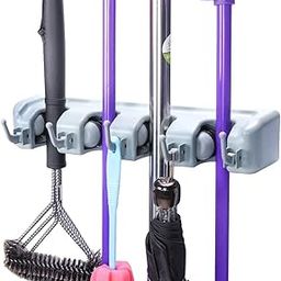 SUNAM 4 Position Mop And Broom With 6 Hooks Garage Storage Holds Up To 11 Tools Storage System (Grey, Big,Plastic)-picture-28