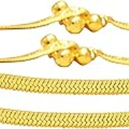 MISSMISTER CREATIONS: Brass 24KT Micron Gold-Plated Tradtional Anklets for Women,flat chain Ghungroo Design wedding bridal Payal pajeb for Women (MM1299AKSV)-15