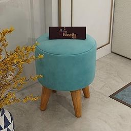 Round Velvet Ottoman Foot Rest Stool/Upholstered Footstool/Side Table Seat Make Up Soft Sitting Stool for Living Room (Aqua)-image-63