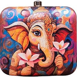 Ganpati Printed Multicolored Floral Clutch Bag For Women With Detachable Strap | God Printed Clutch-image-11