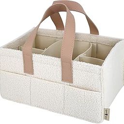 Teddy Sherpa Diaper Caddy - Beige Baby Nursery Organizer for Diapers and Baby Essentials-image-51
