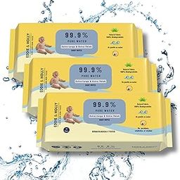 Eddie & Holly 99.9% Water Baby Wet Wipes | 2X Larger & 3X Thicker | 100% Plant based Fabric | Unscented | Zero Rash Wipes | Wet Wipes for New Born Baby | Suitable for Sensitive Baby & Mother Skin Water Wipes Baby Wipes | Wipes for Babies Combo (3 X 60)-44