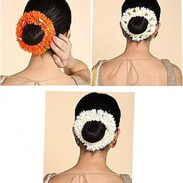 HIMMU'S FASHION HUB 3 Pcs (30 cm Long) Artificial Jasmine Mogra Flower Hair Gajra, Garland Juda Decoration Phool Mogra rubber band Gajra Realistic juda bun Hair Accessories for Women & Girls-23
