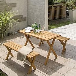 TANWAR HANDICRAFT Outdoor Wooden Picnic Table Set with Benches Wooden Foldable Garden Dining Table for Patio, Balcony, Backyard | Outdoor Set (1 Table, 2 Benches)-image-8