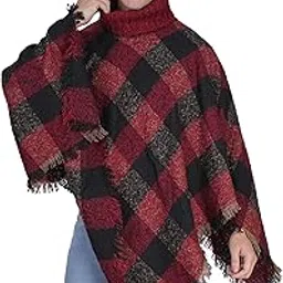 manra Men's Woolen Kashmiri Check High Neck Poncho, Traditional Handcrafted Winter Wrap, Warm and Soft Wool, Stylish and Comfortable, Perfect for Casual Wear, Outdoor and Travel (Maroon)-picture-36