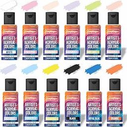 Craftinger 12-Sets Acrylic Colours with 30ml Varnish | Each 30ml Pastel & Essential Colors | Multi-Surface color for Canvas, Wood, Glass, Metal, Plastic & More | Set for Adults for Artists, students, Children & Hobbyists-3